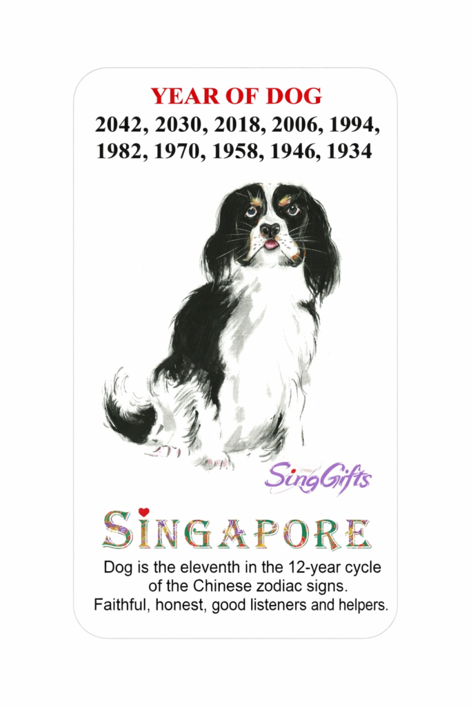 Zodiac Year of Dog 2030, 2018, 2006, 1994, 1982, 1970, 1958, 1946, 1934 — hand-illustrated watercolor fridge magnet
