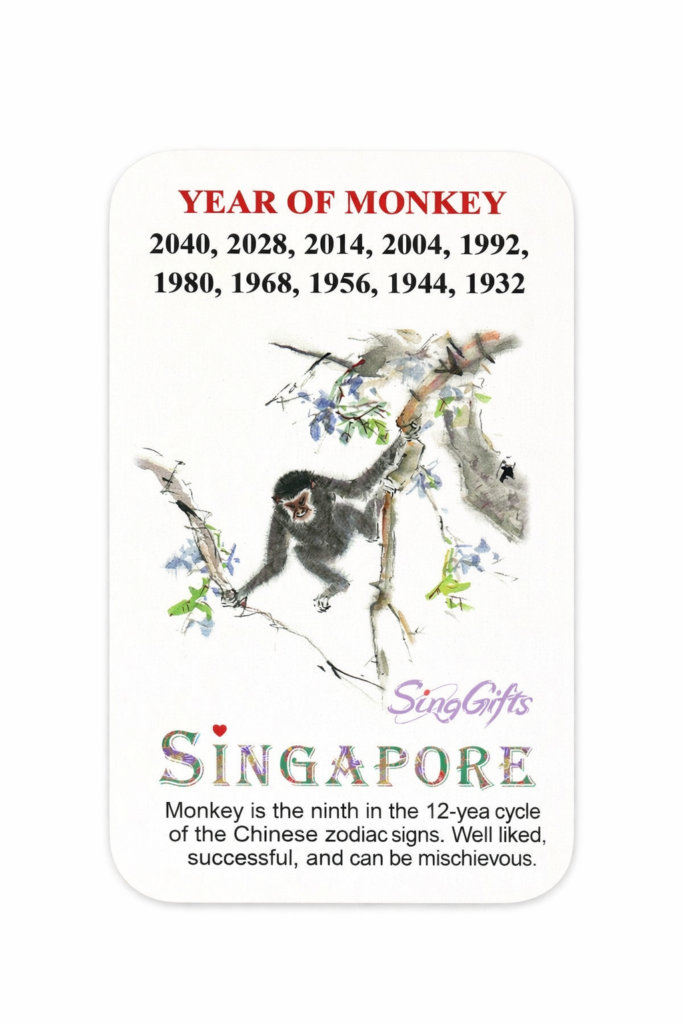 Zodiac Year of Monkey 2028, 2016, 2004, 1992, 1980, 1968, 1956, 1944, 1932 — hand-illustrated watercolor fridge magnet