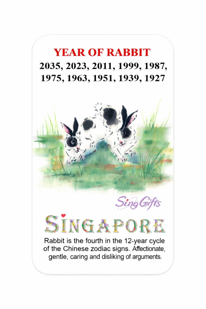 Zodiac Year of Rabbit  2023, 2011, 1999, 1987, 1975, 1963, 1951, 1939, 1927 — hand-illustrated watercolor fridge magnet